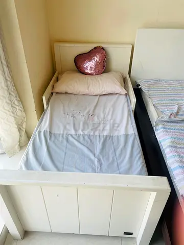 Single kids white wooden bed frame with headboard and footboard - good condition