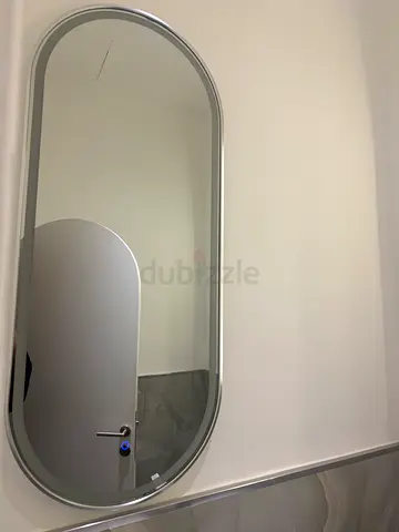 Pill-Shaped Bathroom Mirror – Silver Aluminium Frame – 250 AED