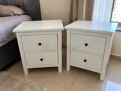 Pair of white bedside tables / nightstands with 2 drawers each