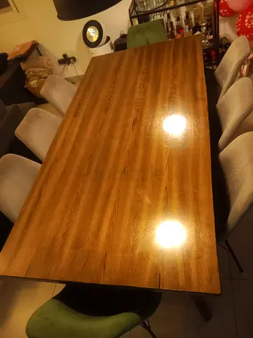 Solid wood dining table with 8 chairs - good condition