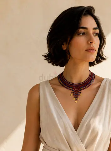Handmade ethnic beaded choker necklace with coin charms