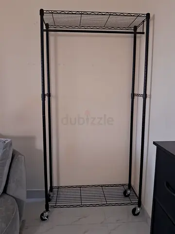 Metal Rolling Garment Rack with Shelves - Black