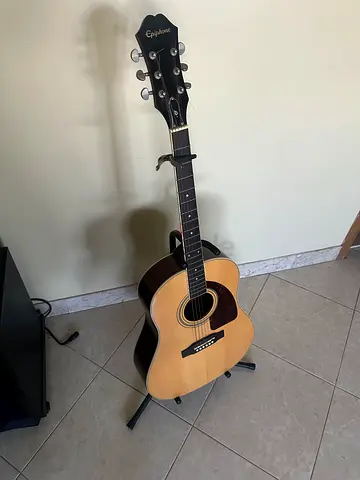 Epiphone Acoustic Guitar - Good Condition with Capo, Guitar Holder, and Bag