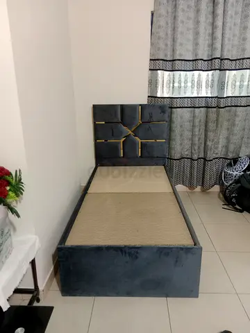 Single velvet bed frame with padded headboard - good condition