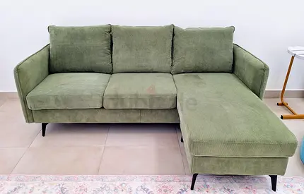 Modern 3-Seater Corduroy L-Shaped Sofa with Movable Ottoman / Footrest - Green