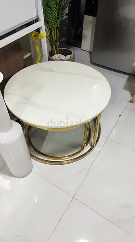 2 Big and Small Round Marble-Top Side Table with Gold Metal Base