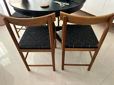 Set of 2 Mid-century Wooden Dining Chairs with Woven Seats