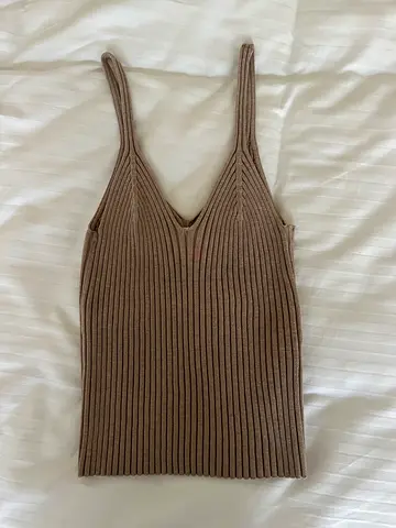Brown Ribbed Knit Tank Top - Size S (Good Condition)