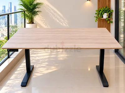 Adjustable Height Standing Desk with Wood Top and Black Legs