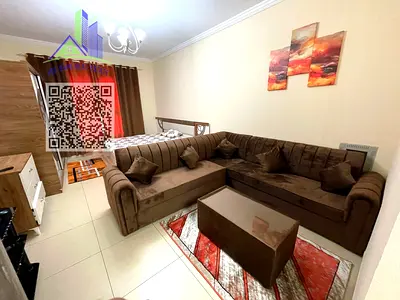 Rent Yasmeen Towers: Furnished studio with balcony, new furniture, all bills, internet, parking & sewage included, for 3500 AED.