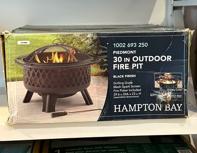 Piedmont 29.6 in. W Black Steel Wood Outdoor Fire Pit with Screen and Poker Included