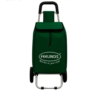 Green foldable shopping trolley cart with wheels and handle