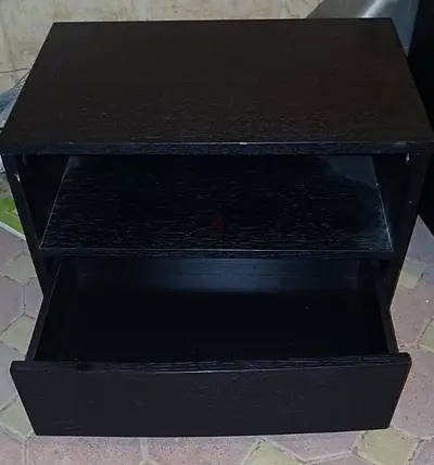 Dark wood bedside 2 table with drawer and open shelf