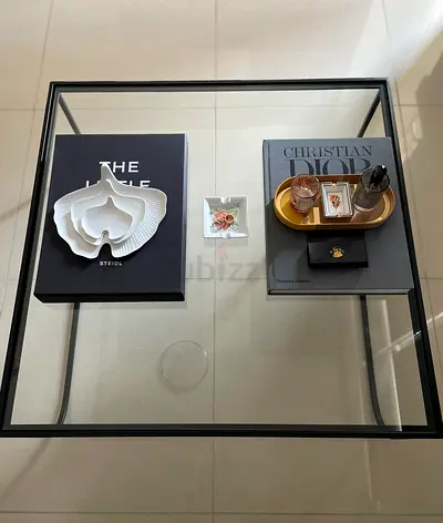 Glass Top Coffee Table with Black Metal Frame - Modern Minimalist