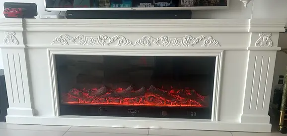White Decorative Electric Fireplace Mantel with Built-in LED Firebox