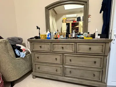 Solid wood 6-drawer dresser with mirror - grey finish
