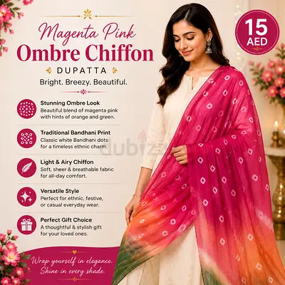Magenta Pink Ombre Chiffon Dupatta