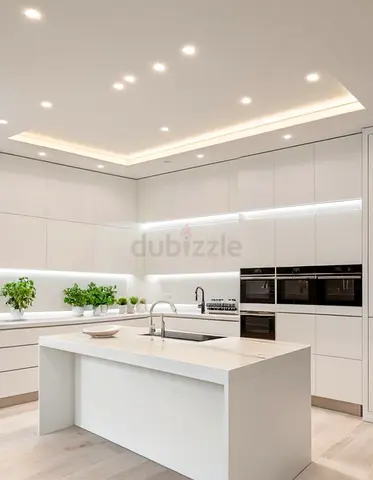 Modern White Kitchen Cabinets with Island