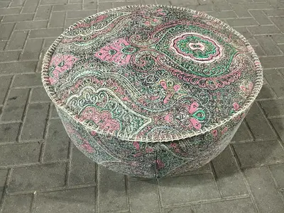 Marina Home Round patterned floor pouf / ottoman - pastel paisley fabric