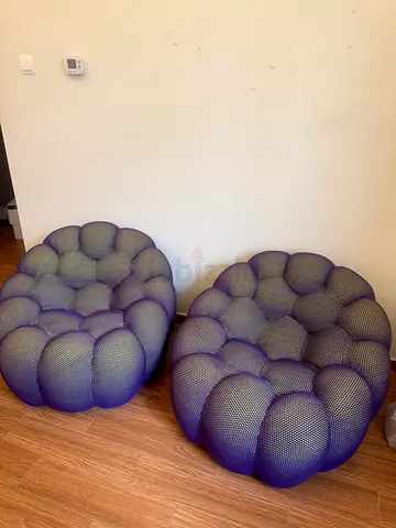 x2 ROCHE BOBOIS Bubble swivel pivoting armchairs lounge chairs rotating in Techno 2D W92 H68 D91cm