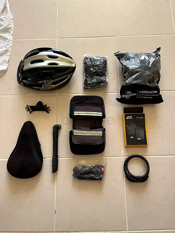 Full Cycling Accessories: Tire Pump, Helmet, Carry Bag, Mobile Holder, Seat Cushion, Gloves & more