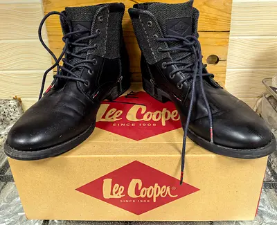 Lee Cooper black leather ankle boots, mens size 43