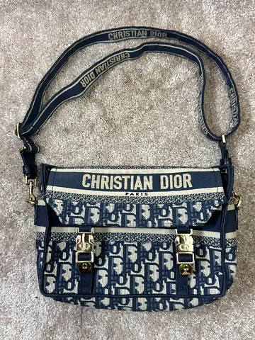 Christian Dior Oblique Canvas Shoulder/crossbody Bag - Navy/Beige