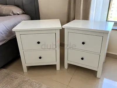 Pair of White 2-Drawer Bedside Tables / Nightstands