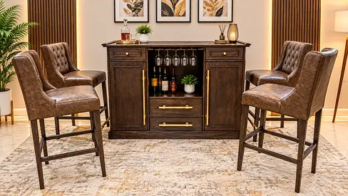 Beautiful Modern Design Bar Counter With Leather Chairs