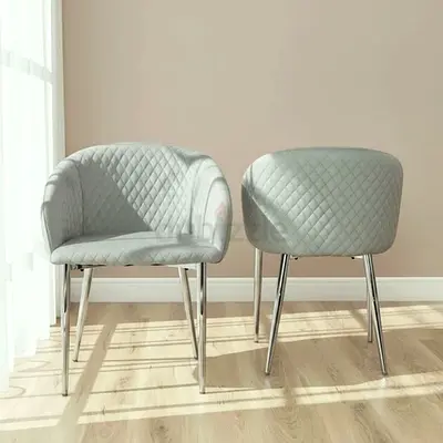 Set of 2 Andrea Grey Velvet Dining Chairs with Chrome Legs