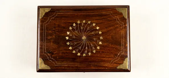 3 pieces Vintage Inlaid Wooden Decorative Box with Brass Corners