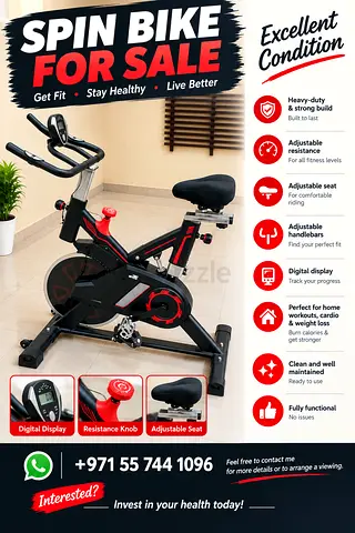 Spin Exercise Bike - Adjustable Seat & Resistance, Excellent Condition