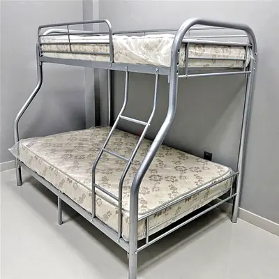Metal Bunk Bed with Double Lower Bed and Two Mattresses - Silver