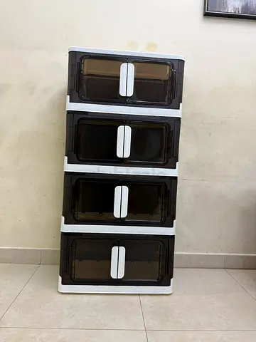 Set of 4 Stackable Plastic Storage Drawers - Black/White