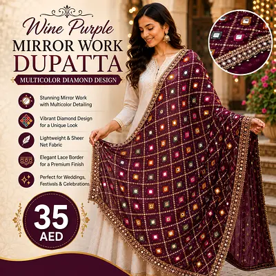 Wine Purple Mirror Work Dupatta