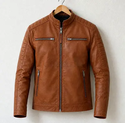 Men's Vintage Brown Genuine Leather Jacket - Cafe Racer Motorcycle Biker Quilted Shoulder Coat