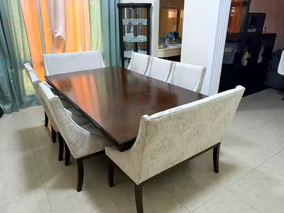 DEAL- dining table 8-10 seater wood and 2 cabinet shelfs. glass doora push to open. amazing price