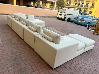 Comfortable Marina Home feather 🪶 filled U Shape Sofa Beige with footstool