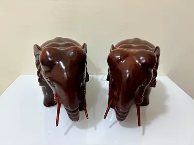 Hand-Carved Hardwood Elephant Sculptures