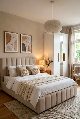 Stylish cozy beige colour 160*200 queen size bed