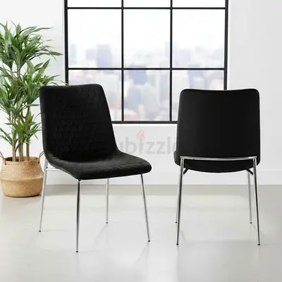 Set of 2 Zula Black Dining Chairs with Chrome Legs for Dining Room
