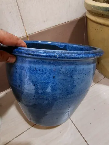 Large blue glazed ceramic plant pot / planter