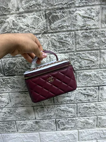 Maroon Quilted Top-Handle Mini Bag