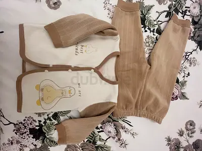 Beige baby two-piece long sleeve top and pants set - unisex, gently used