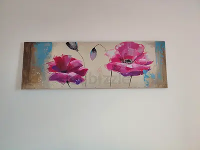 Hand-painted Floral Canvas Panel - Long Horizontal Pink Poppies