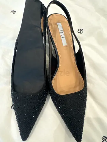 Black beaded pointed slingback flats by ELLE, size38