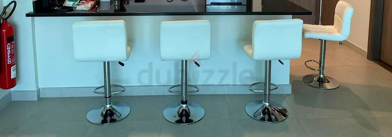 Set of 4 White Adjustable Bar Stools with Chrome Base