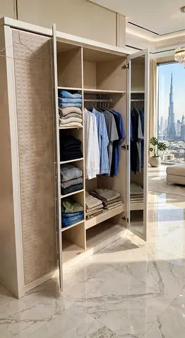 Modern beige wardrobe with mirrored door — good condition
