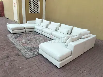 Amazing Condition Marina Home feather 🪶 filled U Shape Sofa Beige with footstool