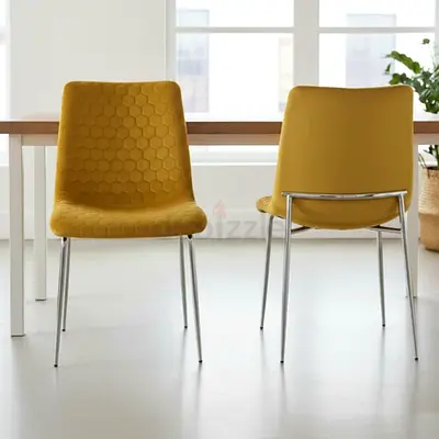 Set of 2 Zula Mustard Dining Chairs with Chrome Legs for Dining Room